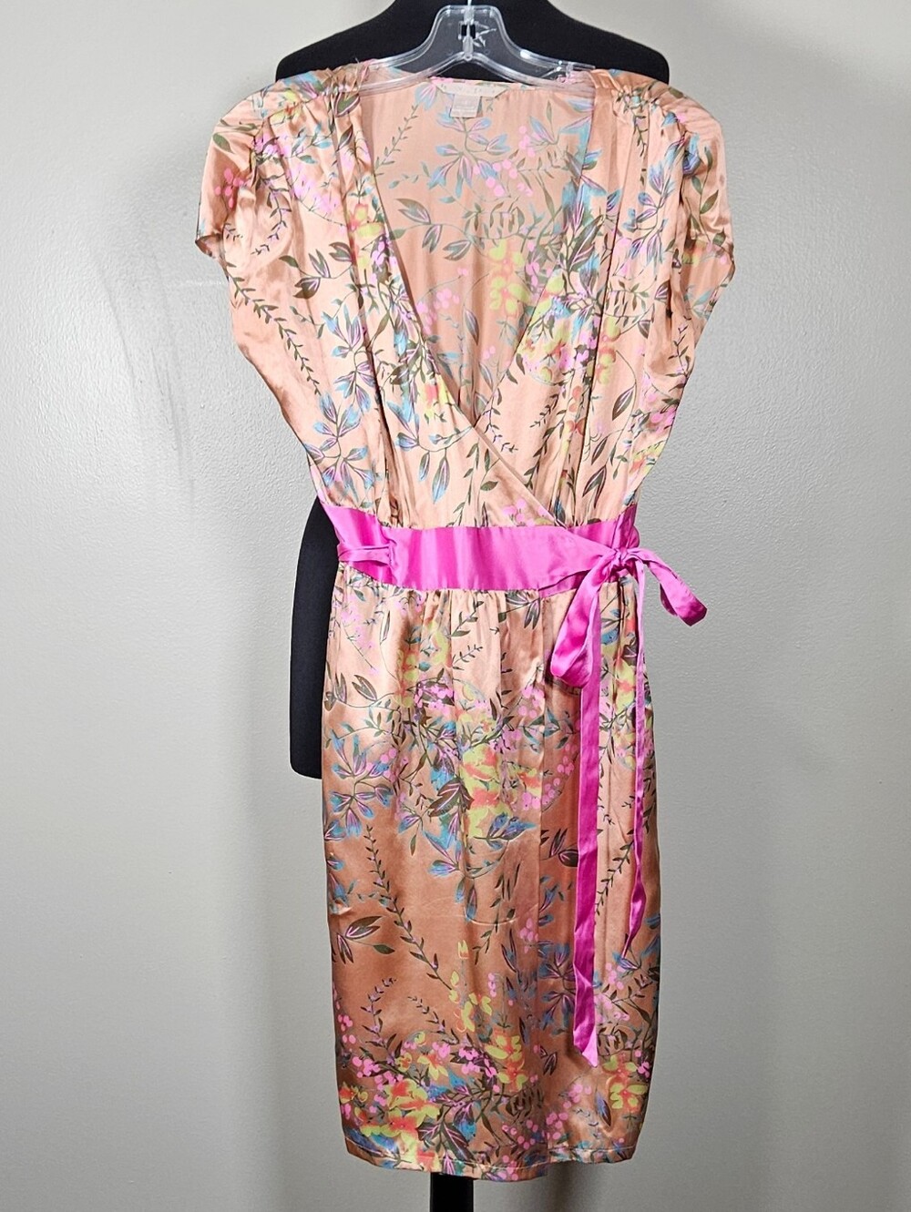 True Y2K Hype Silk Botanical Floral Boho Print Dress Front Wrap Waist Tie 8 - Picture 6 of 7